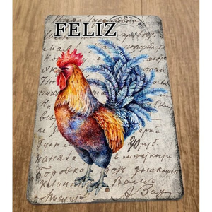 Feliz Vintage Ad Rooster Chicken 8x12 Metal Wall Animal Sign‎
